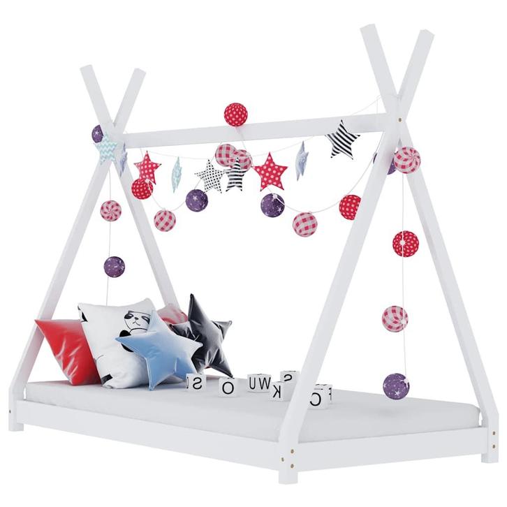 vidaXL Kinderbedframe massief grenenhout wit 70x140 cm, Kinderen en Baby's, Kinderkamer | Bedden, Nieuw, Verzenden