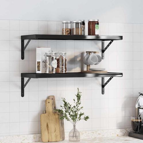 vidaXL Wandschappen 2 st 75x30x3 cm roestvrijstaal zwart, Huis en Inrichting, Kasten | Wandmeubels, Nieuw, Verzenden