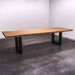 Boomstamtafel, Eettafel 310x110 massief hardhout, metaalpoot, Huis en Inrichting, Robuust Modern, 100 tot 150 cm, Vijf personen of meer