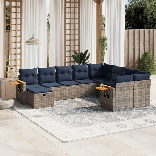 vidaXL 10-delige Loungeset met kussens poly rattan grijs, Tuin en Terras, Tuinsets en Loungesets, Loungeset, Nieuw, Verzenden