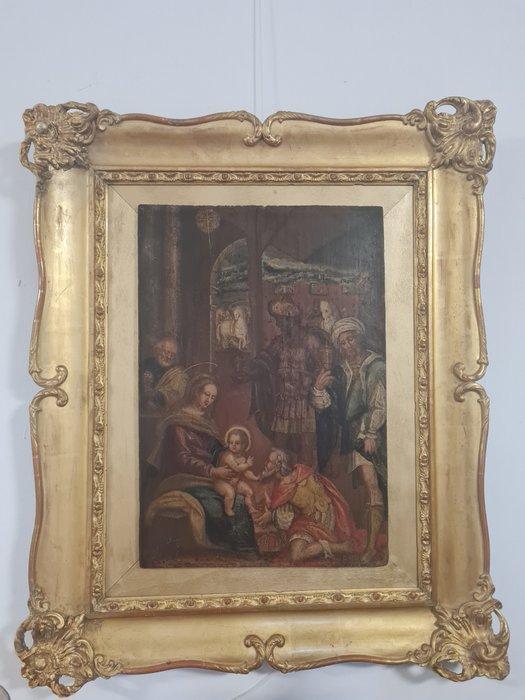 Scuola Veneto-Cretese (inizio XVII) - Adorazione dei Magi, Antiek en Kunst, Kunst | Schilderijen | Klassiek