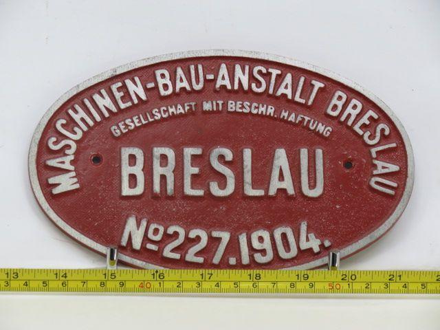 EisenbahnSchild Maschinen-Bau Anstalt Breslau No 227.1904, Collections, Trains & Trams, Enlèvement ou Envoi