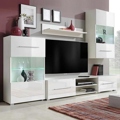 vidaXL Muurvitrine tv-meubel met LED-verlichting wit 5-delig, Maison & Meubles, Armoires | Mobilier de télévision, Envoi