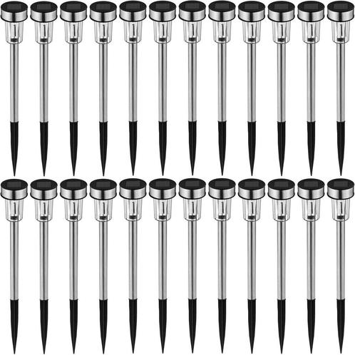tectake 24 LED Solar lampen - zilver, Tuin en Terras, Overige Tuin en Terras, Verzenden