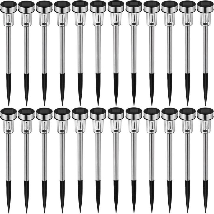 tectake 24 LED Solar lampen - zilver, Tuin en Terras, Overige Tuin en Terras, Verzenden