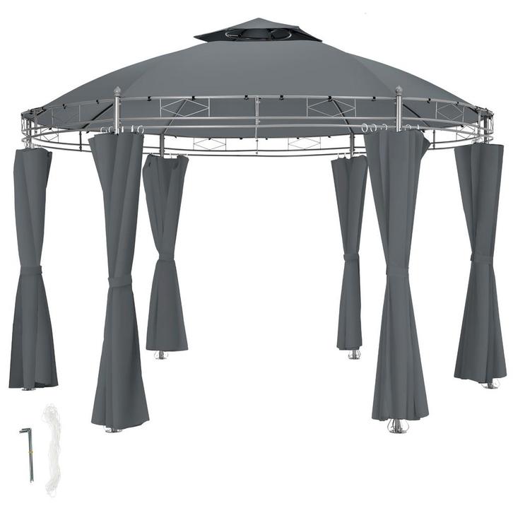 tectake Tuinpaviljoen Siana Ø 3.5m - antraciet, Tuin en Terras, Partytenten, Verzenden
