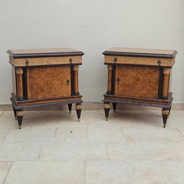 Table de chevet - Bois, Laiton, Verre - Deux tables de nuit