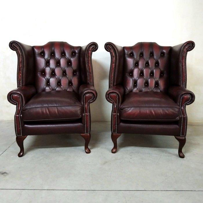 Chesterfield style - Fauteuil - Queen Anne - Leder, Hout -, Antiek en Kunst, Curiosa en Brocante
