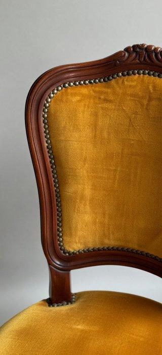 Chaise (6) - Bois, Velours - Chaise de style Louis XV, Antiquités & Art, Curiosités & Brocante
