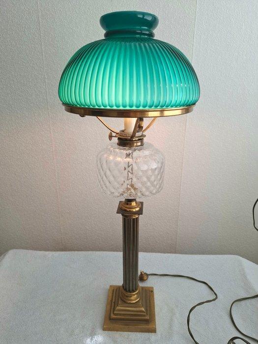 Copie d’Ancien - Bankierslamp - Messing, Glas - groen geribd, Antiek en Kunst, Curiosa en Brocante