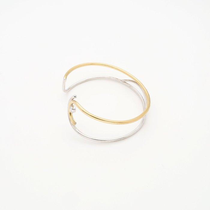 Armband - 18 karaat Geel goud, Witgoud - 0.15ct. tw. Diamant, Handtassen en Accessoires, Armbanden