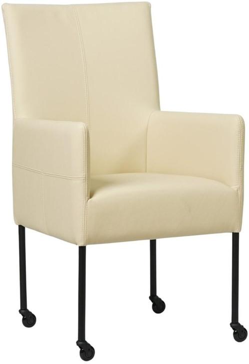 Crème leren moderne eetkamerstoel - poot rond zwart met wiel, Huis en Inrichting, Stoelen, Nieuw, Eén, Leer, Ophalen of Verzenden