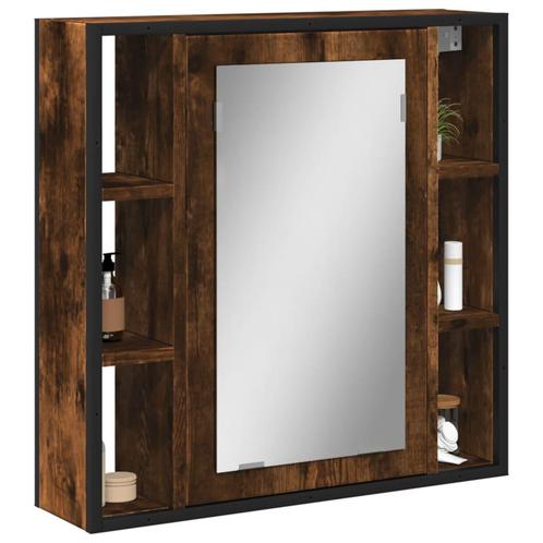 vidaXL Badkamerspiegelkast 60x16x60 cm bewerkt hout gerookt, Huis en Inrichting, Tafels | Kaptafels, Nieuw, Verzenden