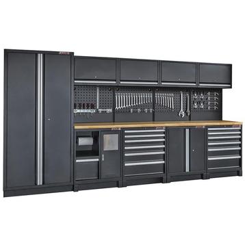 Complete werkplaatsinrichting mat zwart, werkbank + beschikbaar voor biedingen