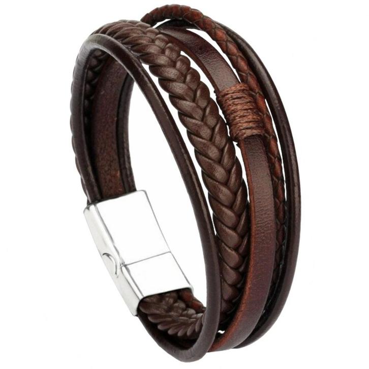 Fako Bijoux - Armband Heren - Bruin 5 Snoeren - Mannen -, Handtassen en Accessoires, Armbanden, Verzenden