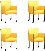 Set van 4 Gele leren moderne kuipstoel - poot rond zwart met, Huis en Inrichting, Stoelen, Nieuw, Vier, Modern, Leer