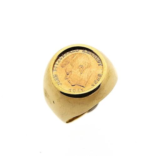Gouden pink ring met munt | John F. Kennedy (vintage), Handtassen en Accessoires, Ringen, Heer, Overige kleuren, 17 tot 18, Gebruikt