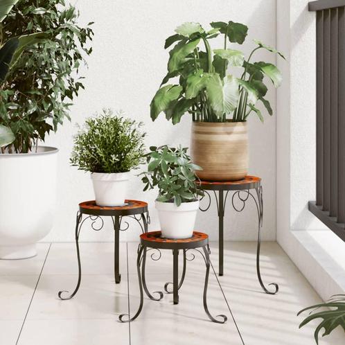 vidaXL Plantenstandaards 3 st keramiek terracottakleurig en, Tuin en Terras, Bloembakken en Plantenbakken, Nieuw, Verzenden