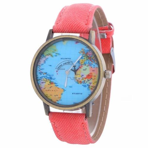 Fako® - Horloge - Mini World - Vliegtuig - Rood, Handtassen en Accessoires, Horloges | Dames, Verzenden