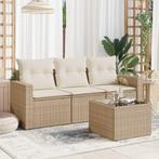 vidaXL 4-delige Loungeset met kussens poly rattan beige, Tuin en Terras, Tuinsets en Loungesets, Verzenden, Nieuw