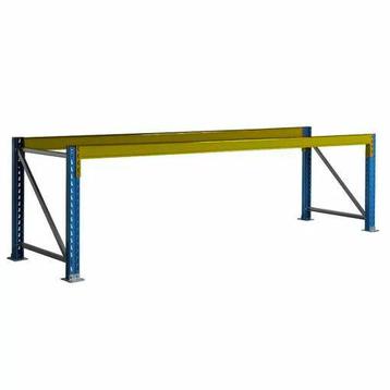 Werktafel frame blauw/geel gebruikt 410x110x120cm per beschikbaar voor biedingen