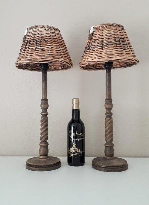 Set houten lampen - 57 cm hoog - Lampe de table (2) - Bois, Antiek en Kunst, Curiosa en Brocante