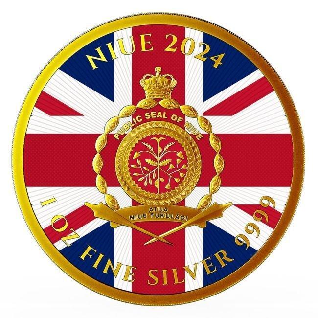 Niue. 2 Dollars 2024 1 oz Niue English Lion UK Flag 24k Gold, Postzegels en Munten, Edelmetalen en Baren