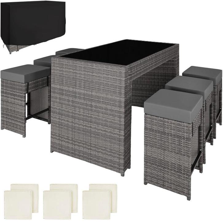 tectake Aluminium wicker barset Ibiza 6+1 met hoes - grijs, Jardin & Terrasse, Ensembles de jardin, Envoi