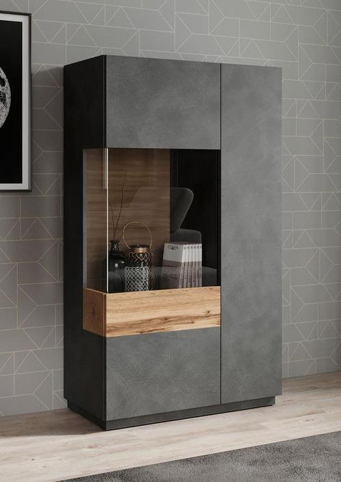 Vitrinekast Sublime - Grijs - Eiken - 80 cm - Laag, Maison & Meubles, Armoires | Vitrines, Envoi