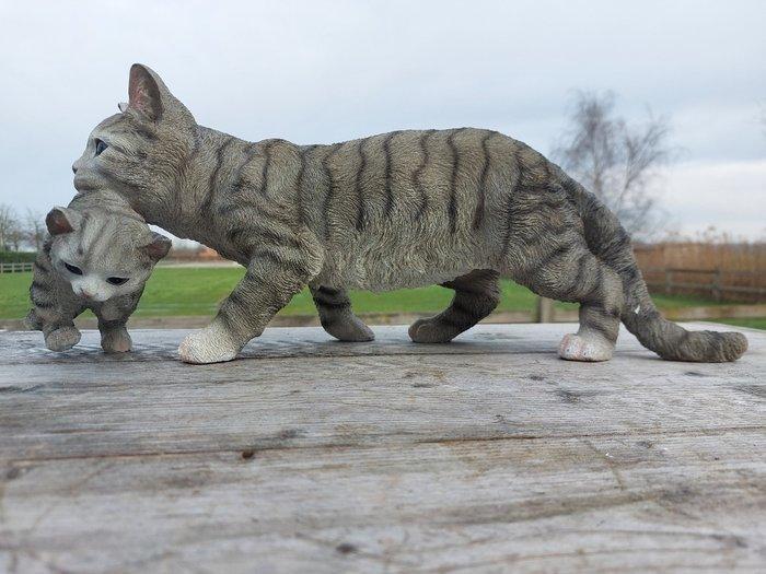 Beeld, garden statue 50 cm long cat with kitten - 20 cm -, Antiquités & Art, Curiosités & Brocante