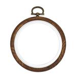 Brocante houten ring rond borduurring met stelschroef 7.5cm