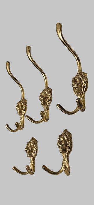Set kapstokhaken (5) - Leeuwenkoppen Kapstok / Kledinghaken, Antiek en Kunst, Curiosa en Brocante