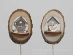 Houten boomschijf bijsteker 3d vogel huisje /pak 8st, Nieuw
