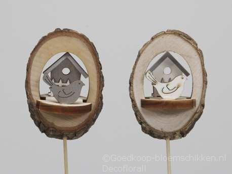 Houten boomschijf bijsteker 3d vogel huisje /pak 8st, Hobby en Vrije tijd, Knutselen, Nieuw