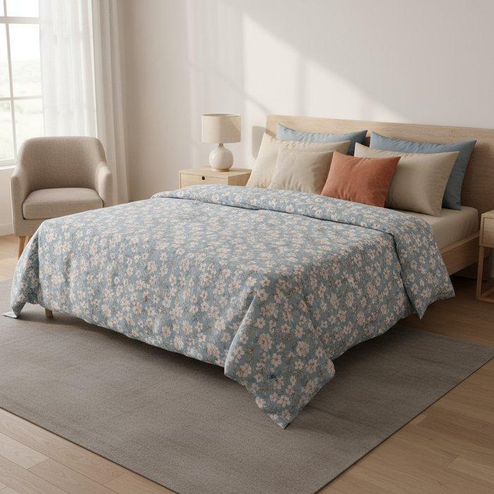 Telo d’Arredo Orlato – Camelia op Blauw – Dekbedovertrek /, Antiek en Kunst, Curiosa en Brocante