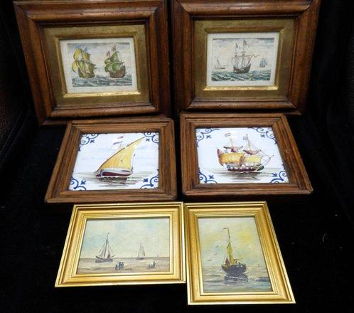 Collectie van 6 Nautische Schilderijtjes - Tegeltjes -, Antiek en Kunst, Antiek | Speelgoed