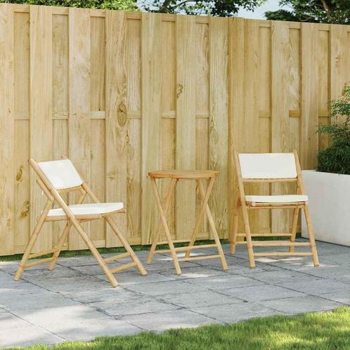 vidaXL 3-delige Bistroset inklapbaar met kussens bamboe, Tuin en Terras, Tuinsets en Loungesets, Nieuw, Verzenden