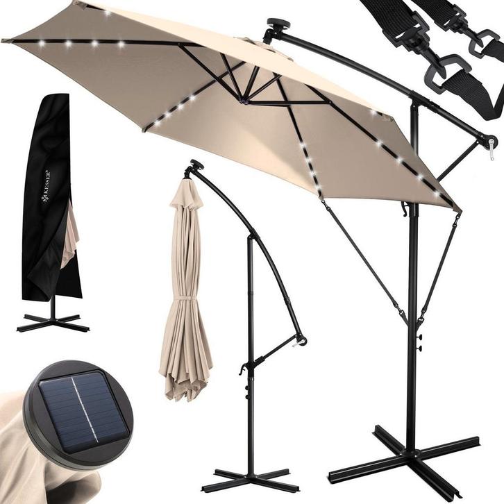 KESSER® Zweefparasol met voet - LED - Ø3.5m - 360° Draaibaar, Tuin en Terras, Parasols, Nieuw, Verzenden