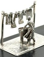 No reserve-Handgemaakte zilveren miniatuur vrouw die kleding, Antiek en Kunst, Antiek | Zilver en Goud