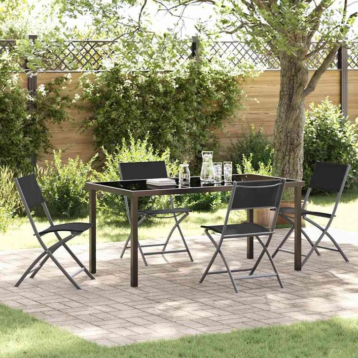 vidaXL Tuin Eettafel Set 5 pcs Zwart Textilene en staal, Tuin en Terras, Tuinsets en Loungesets, Nieuw, Verzenden
