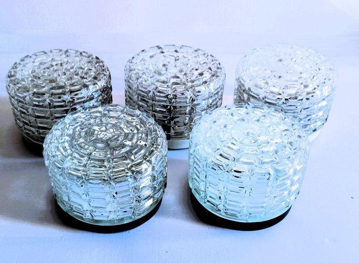 Plafonnier - Cristal et acier chromé - Ensemble de cinq, Antiek en Kunst, Kunst | Designobjecten