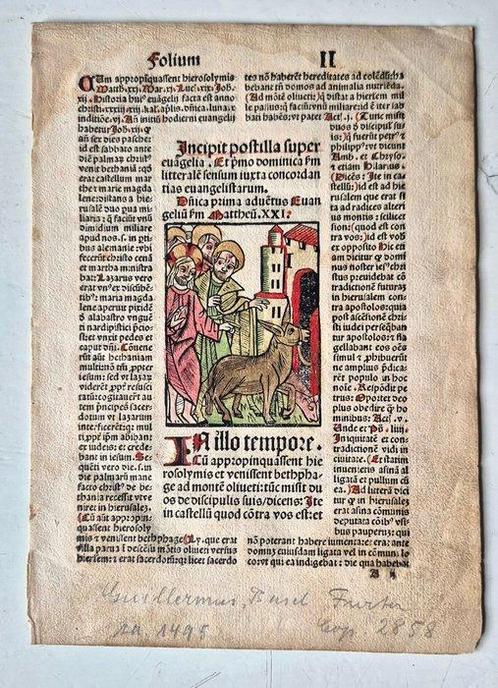 Intocht van Jezus in Jeruzalem. Handgekleurde houtsnede uit, Antiek en Kunst, Antiek | Boeken en Manuscripten