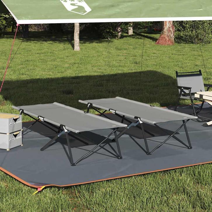 vidaXL Opvouwbaar Campingbed 2 pcs Grijs 206 x 76 x 74 cm, Caravans en Kamperen, Kampeeraccessoires, Nieuw, Verzenden