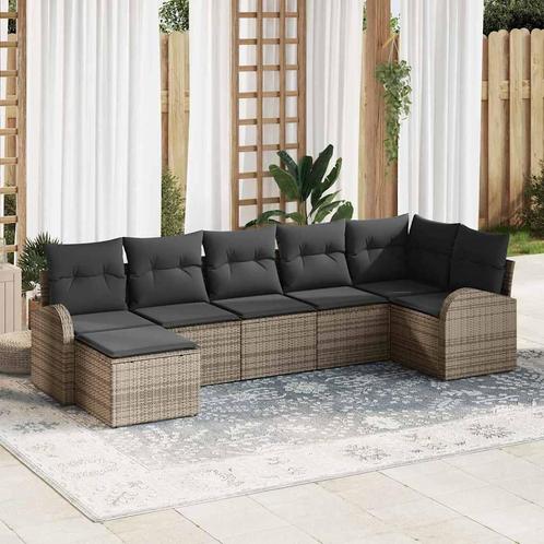 vidaXL Tuinbank Set met kussen 7 pcs Grijs Poly rattan, Tuin en Terras, Tuinsets en Loungesets, Nieuw, Verzenden
