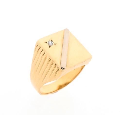 Vintage gouden zegelring met diamant | 0,05 ct., Handtassen en Accessoires, Ringen, Heer, Met edelsteen, Overige kleuren, 20 of groter
