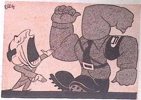 Goebbels en swastika-vormig mens op spotprent (lijst optie), Antiek en Kunst, Kunst | Litho's en Zeefdrukken, Verzenden