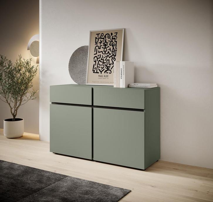 Meubella Dressoir Cainan groen zwart 119cm, Huis en Inrichting, Kasten | Dressoirs, 25 tot 50 cm, Nieuw, 100 tot 150 cm, Verzenden
