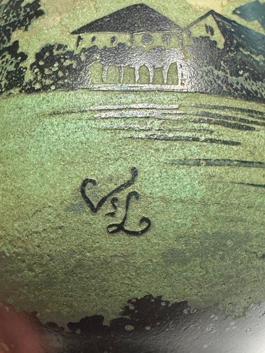 Val Saint Lambert - Vaas - Glas - Vaas met landschapsthema,, Antiquités & Art, Antiquités | Verre & Cristal