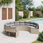 vidaXL Canapé de jardin avec coussins rond beige résine, Tuin en Terras, Tuinsets en Loungesets, Verzenden