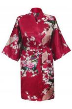 KIMU® Kimono Donkerrood Kort XS-S Yukata Satijn Boven de Kni, Ophalen of Verzenden